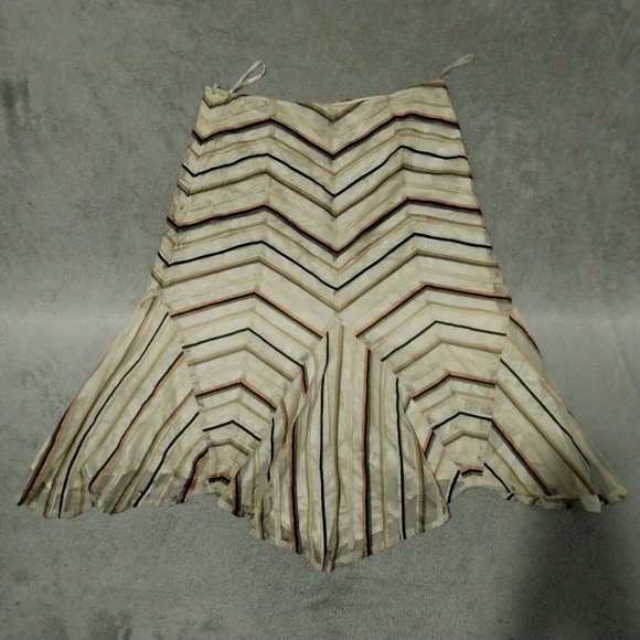 Coast Skirt Womens 12 Cream Stripe Geometric Midi Lined Zip Net Diamond Flared - Picture 6 of 15